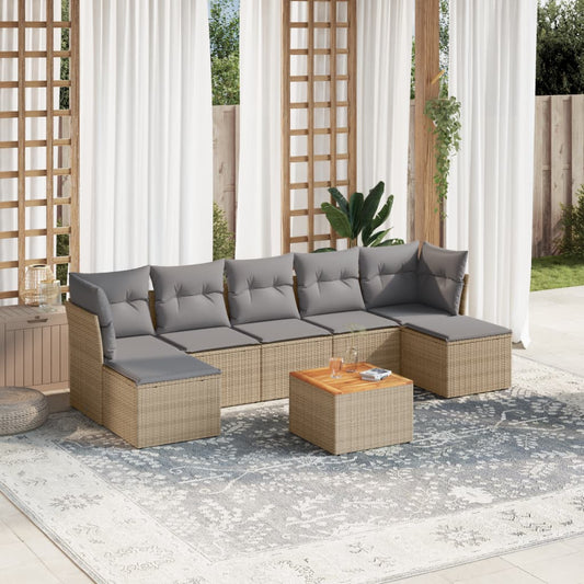 8-delige Loungeset met kussens poly rattan gemengd beige