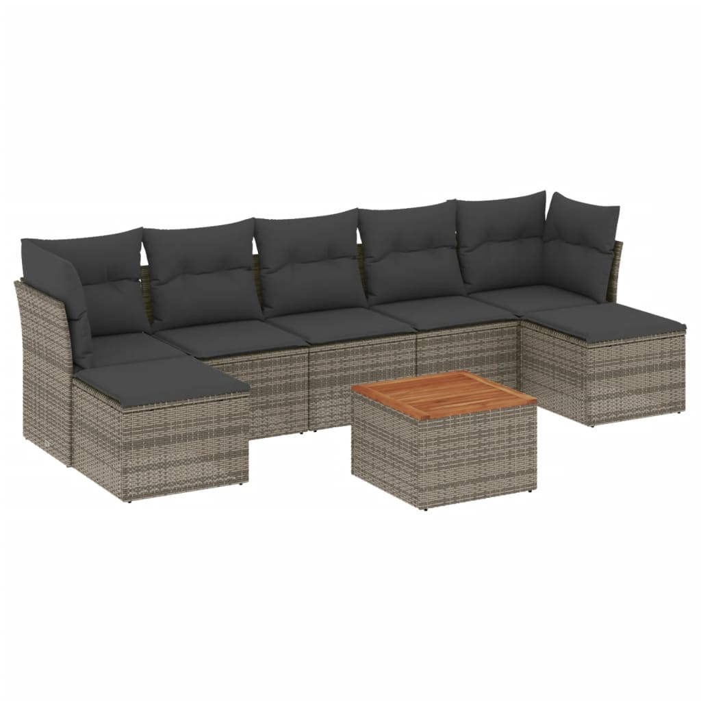 8-delige Loungeset met kussens poly rattan grijs