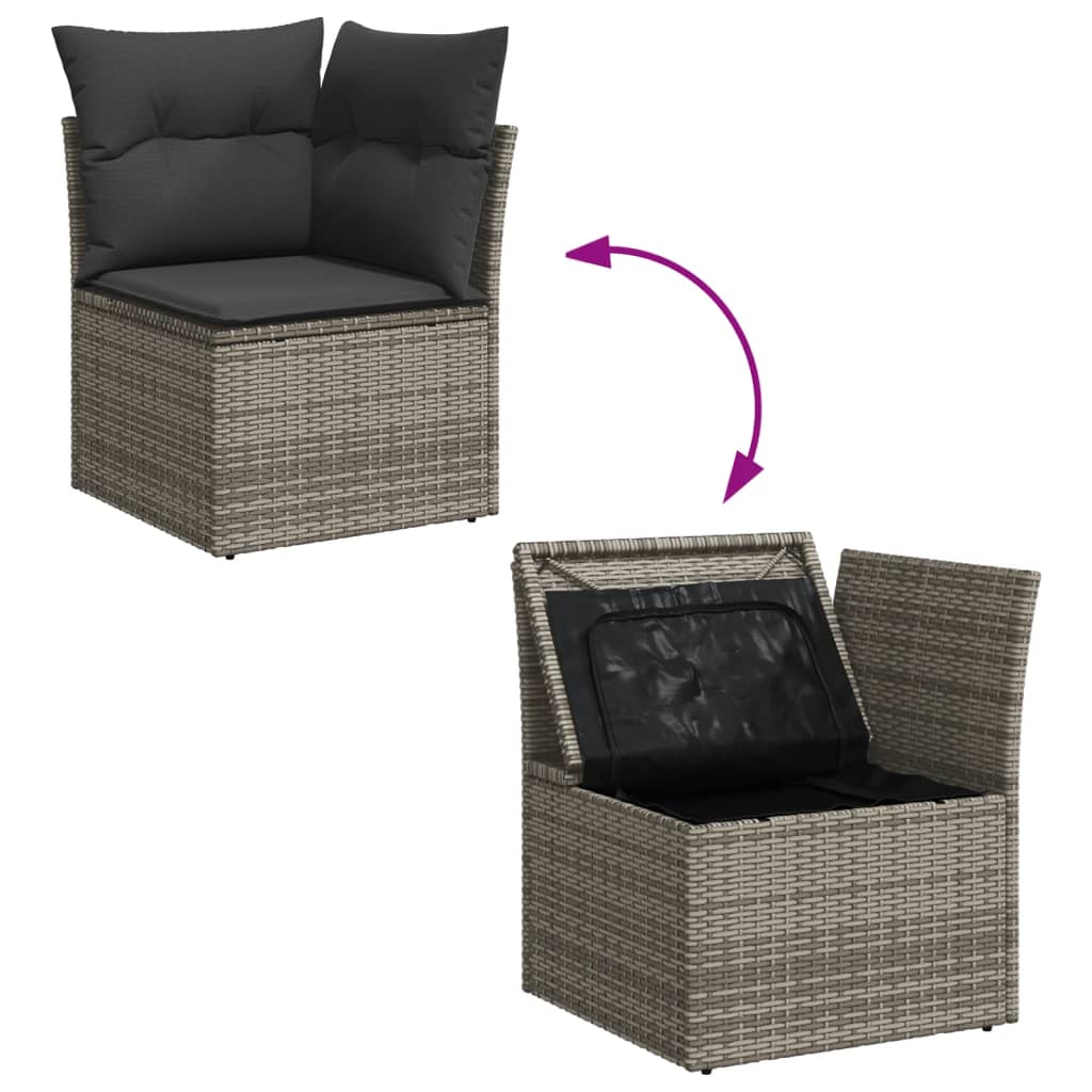 8-delige Loungeset met kussens poly rattan grijs