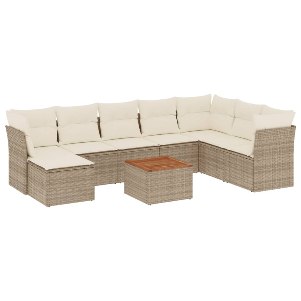 9-delige Loungeset met kussens poly rattan beige