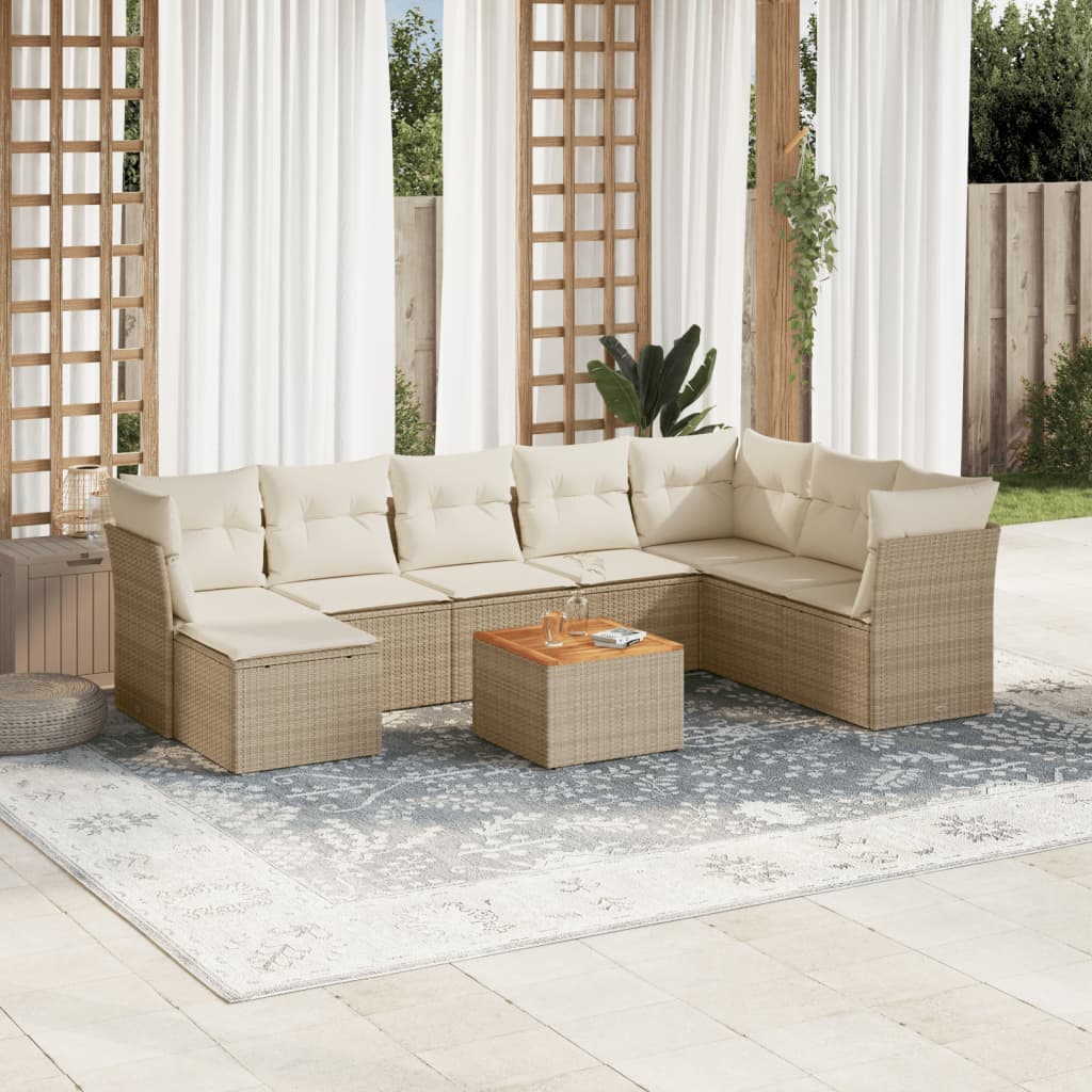 9-delige Loungeset met kussens poly rattan beige