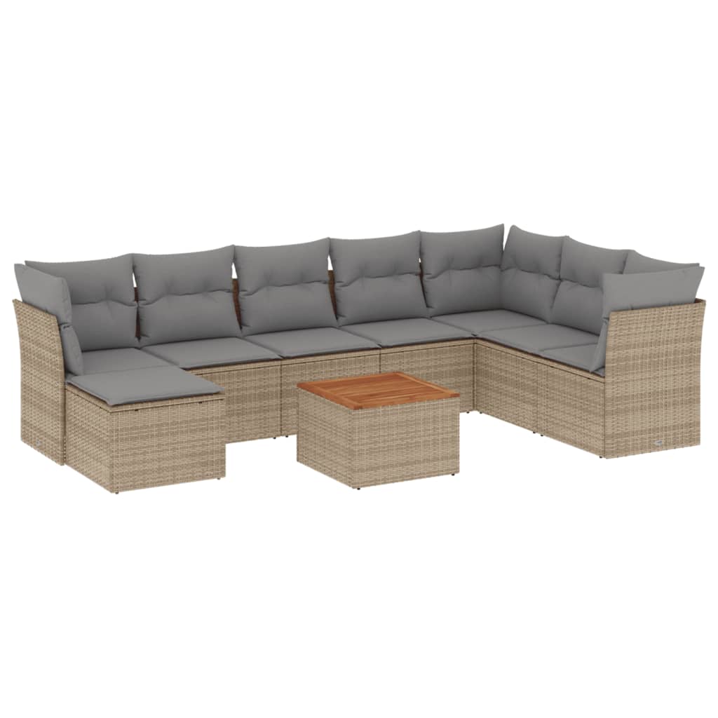 9-delige Loungeset met kussens poly rattan gemengd beige