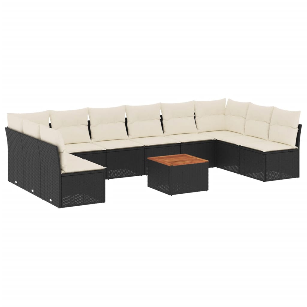 11-delige Loungeset met kussens poly rattan zwart