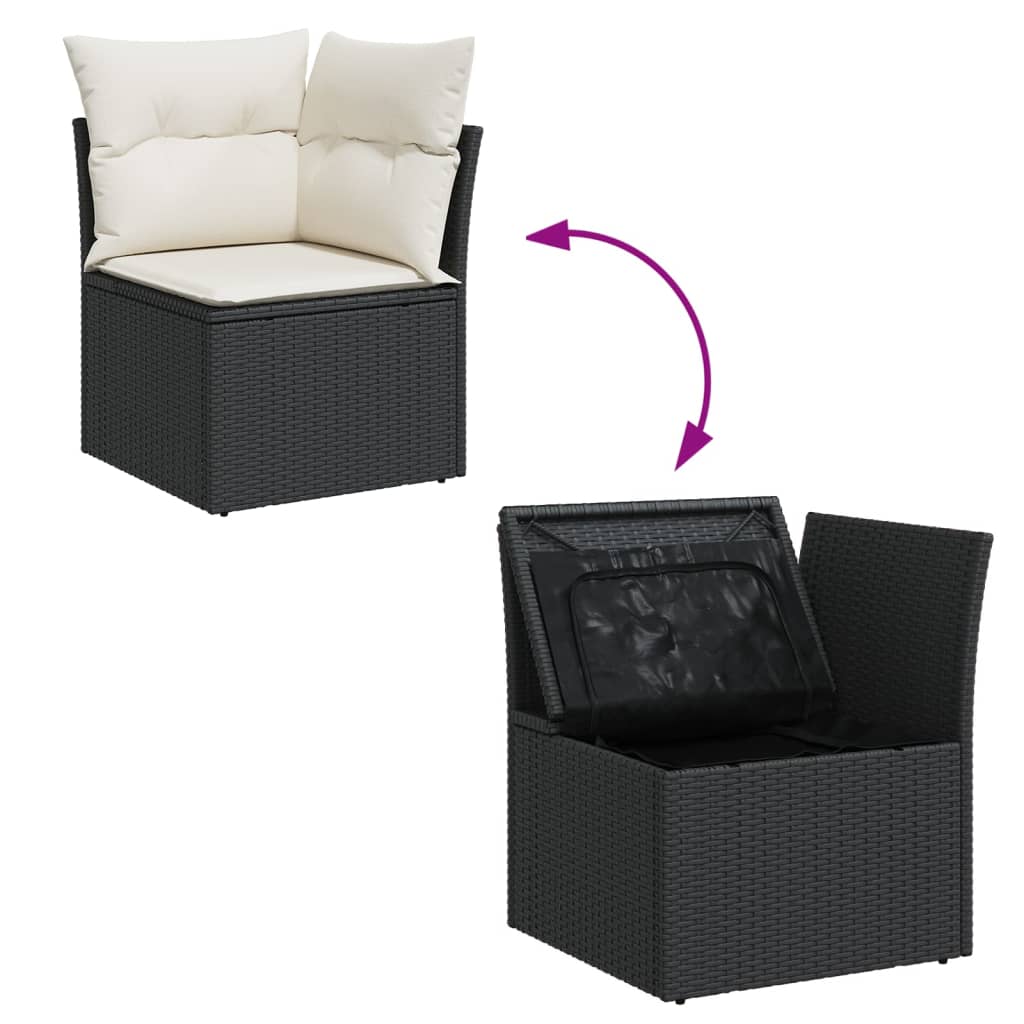 11-delige Loungeset met kussens poly rattan zwart