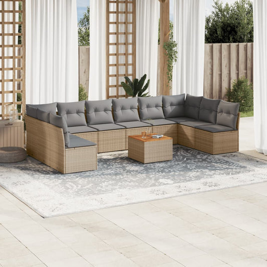 11-delige Loungeset met kussens poly rattan gemengd beige