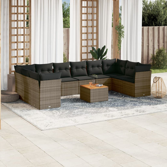 11-delige Loungeset met kussens poly rattan grijs