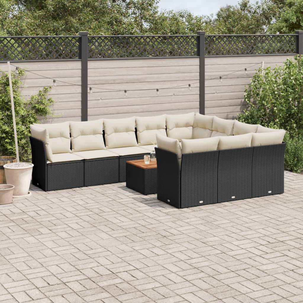 11-delige Loungeset met kussens poly rattan zwart