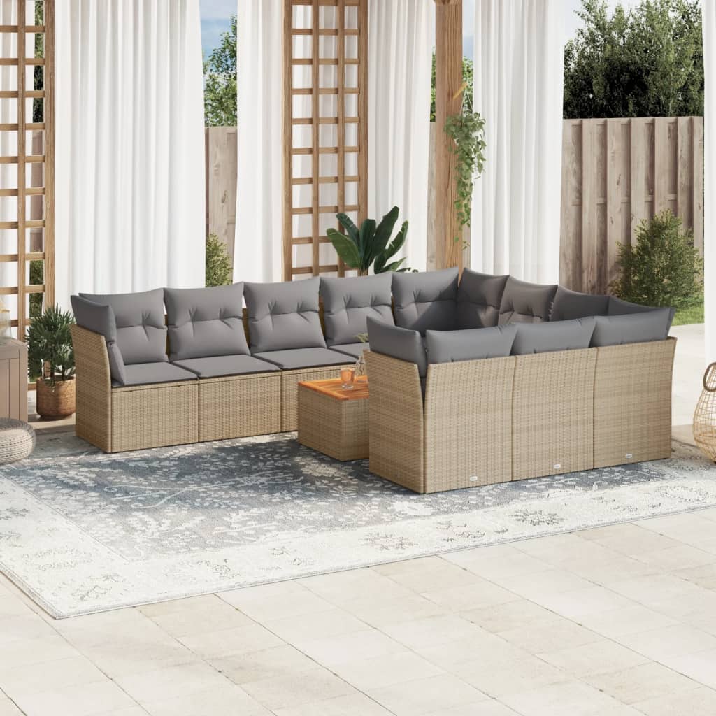 11-delige Loungeset met kussens poly rattan gemengd beige