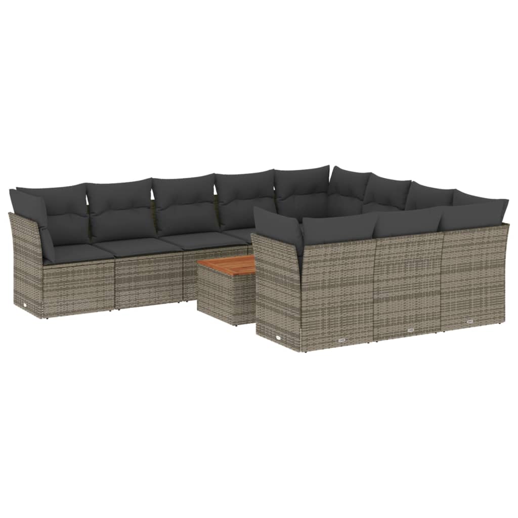 11-delige Loungeset met kussens poly rattan grijs