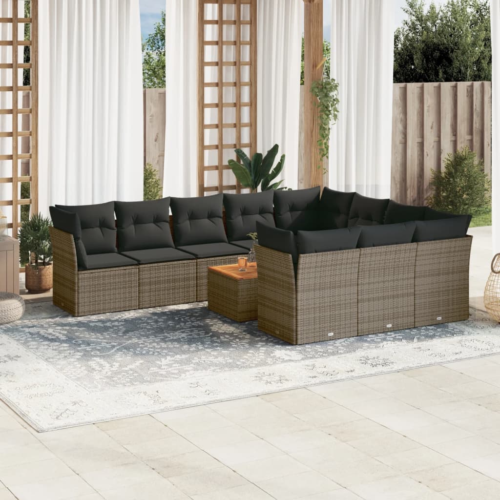 11-delige Loungeset met kussens poly rattan grijs