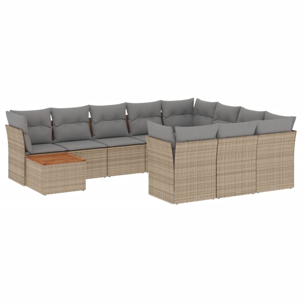 11-delige Loungeset met kussens poly rattan gemengd beige