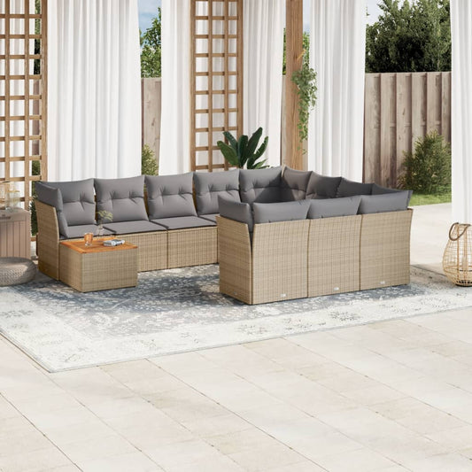 11-delige Loungeset met kussens poly rattan gemengd beige