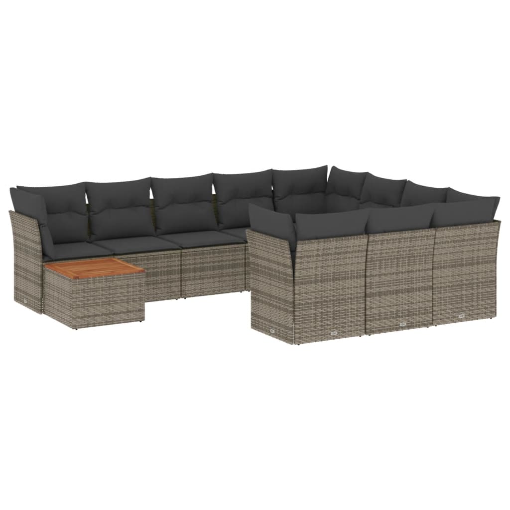 11-delige Loungeset met kussens poly rattan grijs