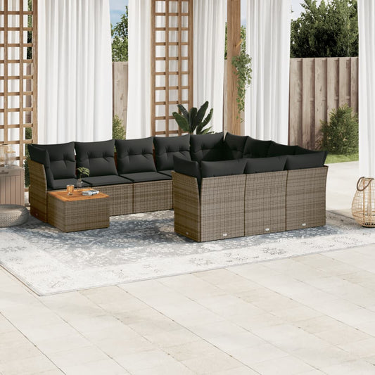 11-delige Loungeset met kussens poly rattan grijs