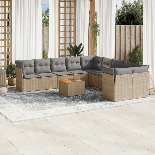 11-delige Loungeset met kussens poly rattan gemengd beige