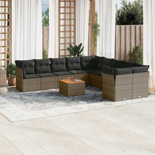 11-delige Loungeset met kussens poly rattan grijs