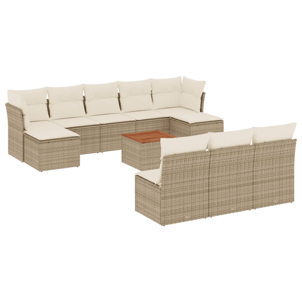 11-delige Tuinset met kussens poly rattan beige