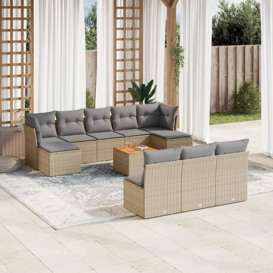 11-delige Loungeset met kussens poly rattan gemengd beige