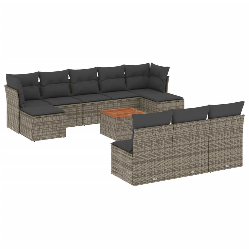 11-delige Loungeset met kussens poly rattan grijs