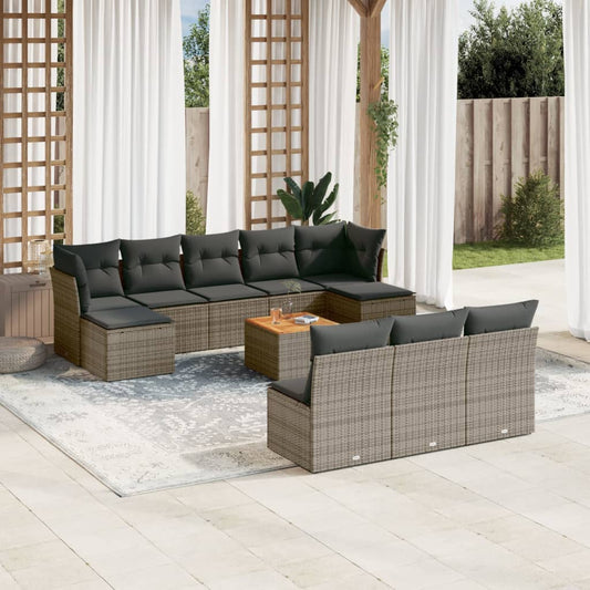 11-delige Loungeset met kussens poly rattan grijs