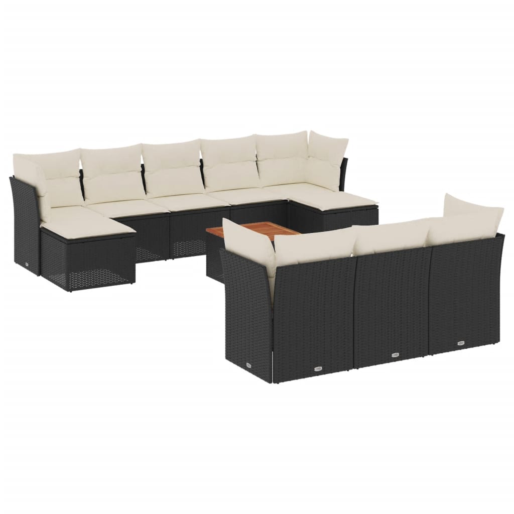 11-delige Loungeset met kussens poly rattan zwart