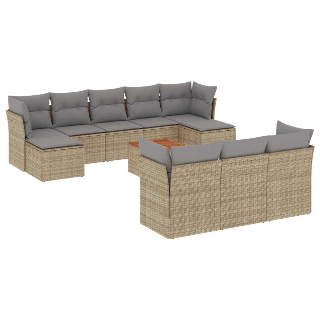 11-delige Loungeset met kussens poly rattan gemengd beige