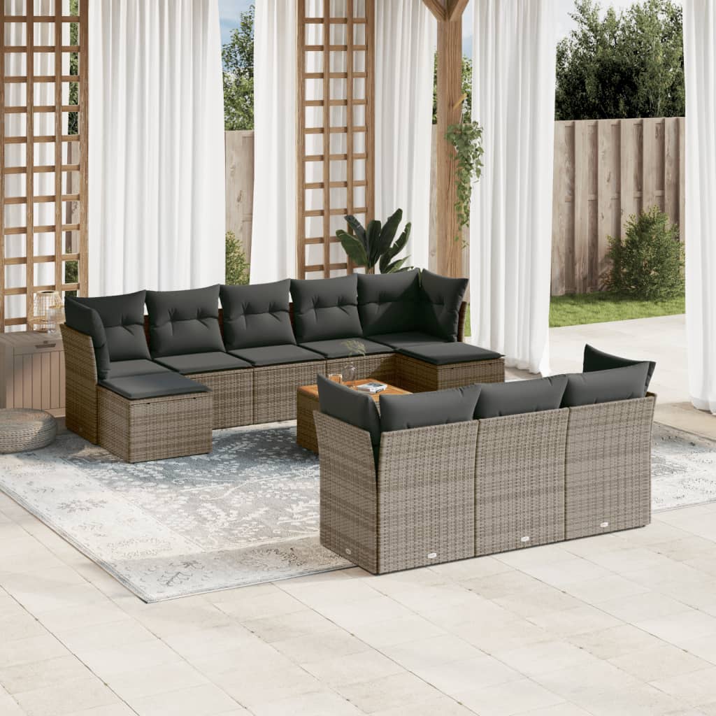 11-delige Loungeset met kussens poly rattan grijs