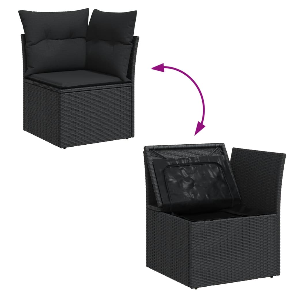 12-delige Loungeset met kussens poly rattan zwart