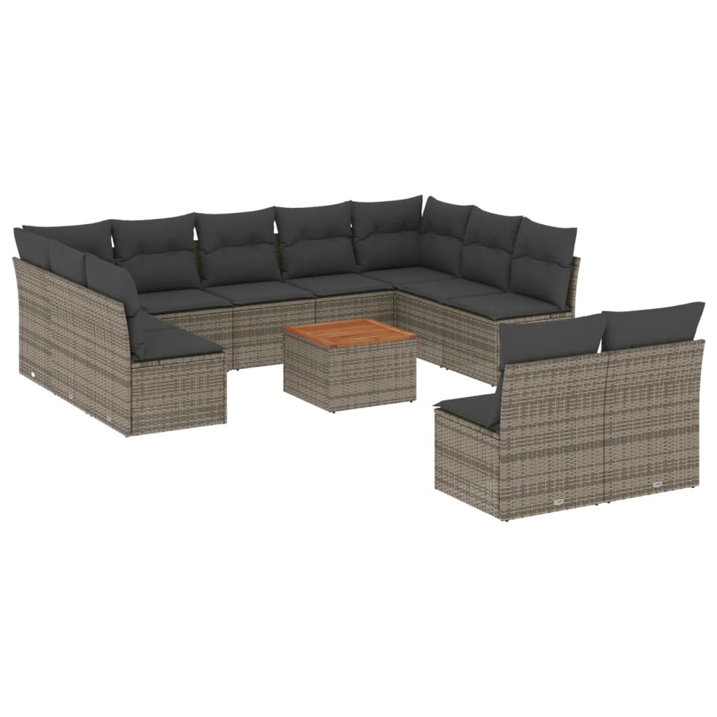 12-delige Loungeset met kussens poly rattan grijs