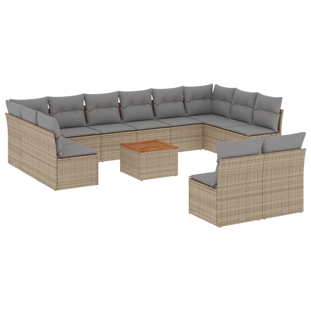 13-delige Loungeset met kussens poly rattan gemengd beige