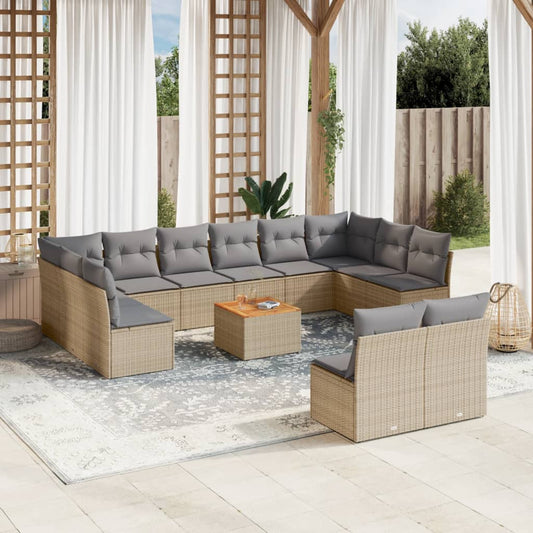 13-delige Loungeset met kussens poly rattan gemengd beige