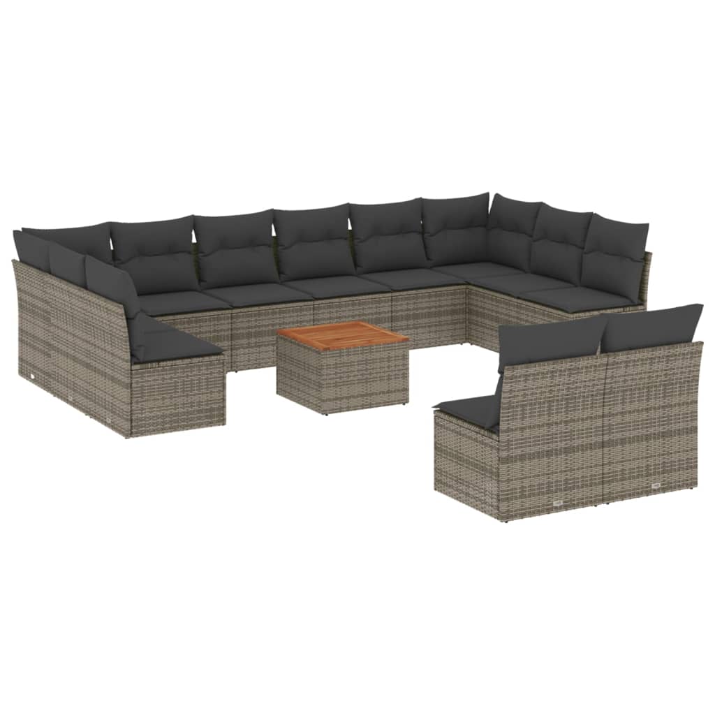 13-delige Loungeset met kussens poly rattan grijs