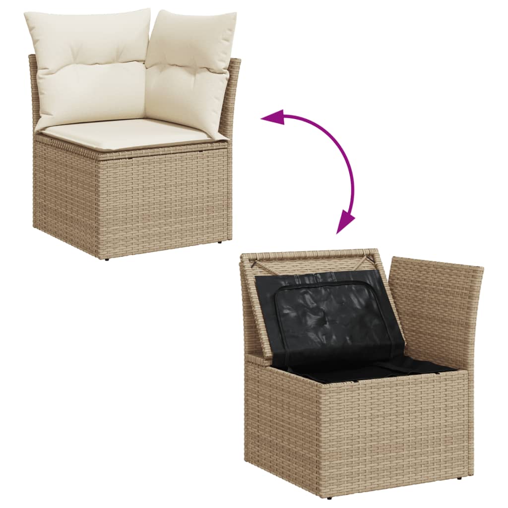 14-delige Loungeset met kussens poly rattan beige