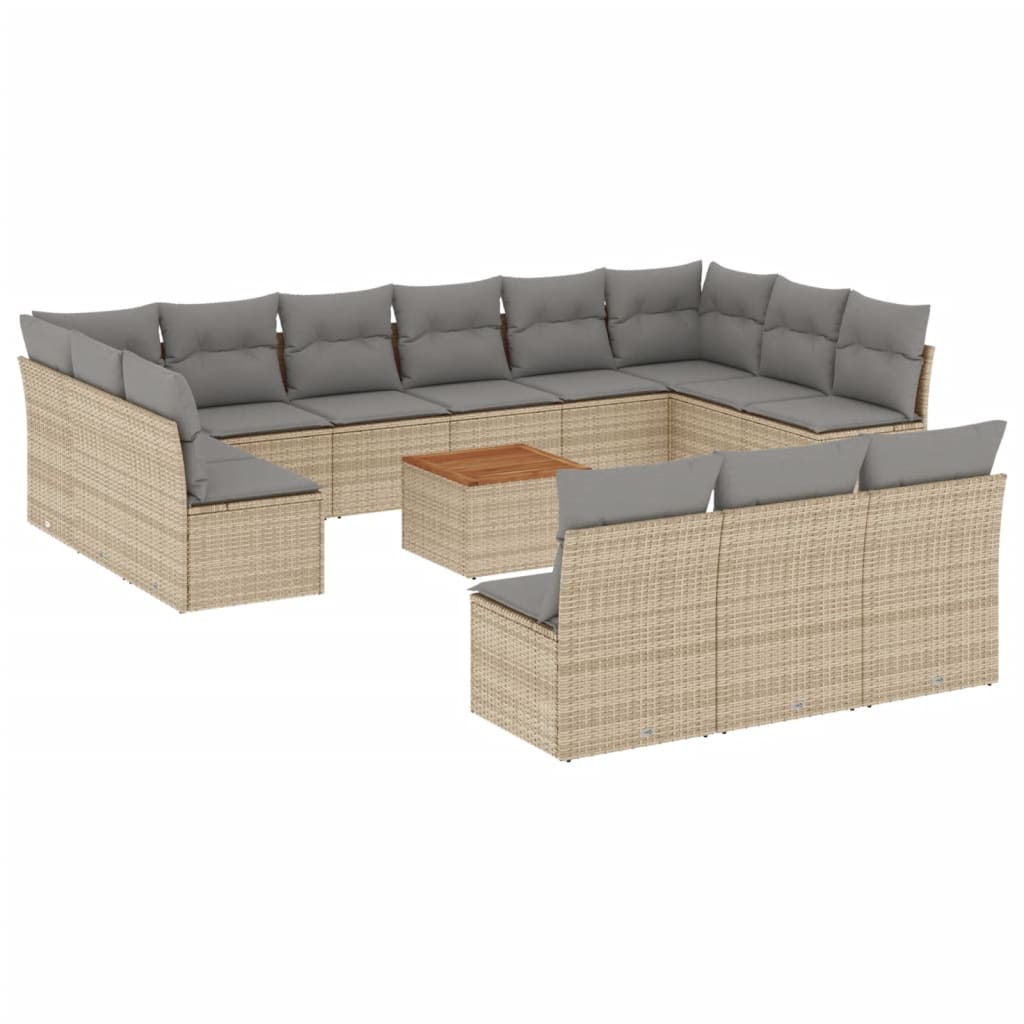 14-delige Loungeset met kussens poly rattan gemengd beige