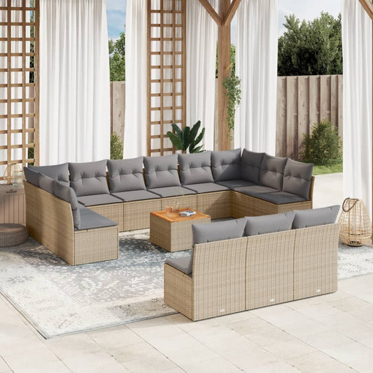 14-delige Loungeset met kussens poly rattan gemengd beige