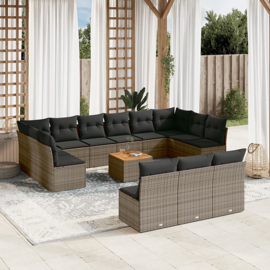 14-delige Loungeset met kussens poly rattan grijs