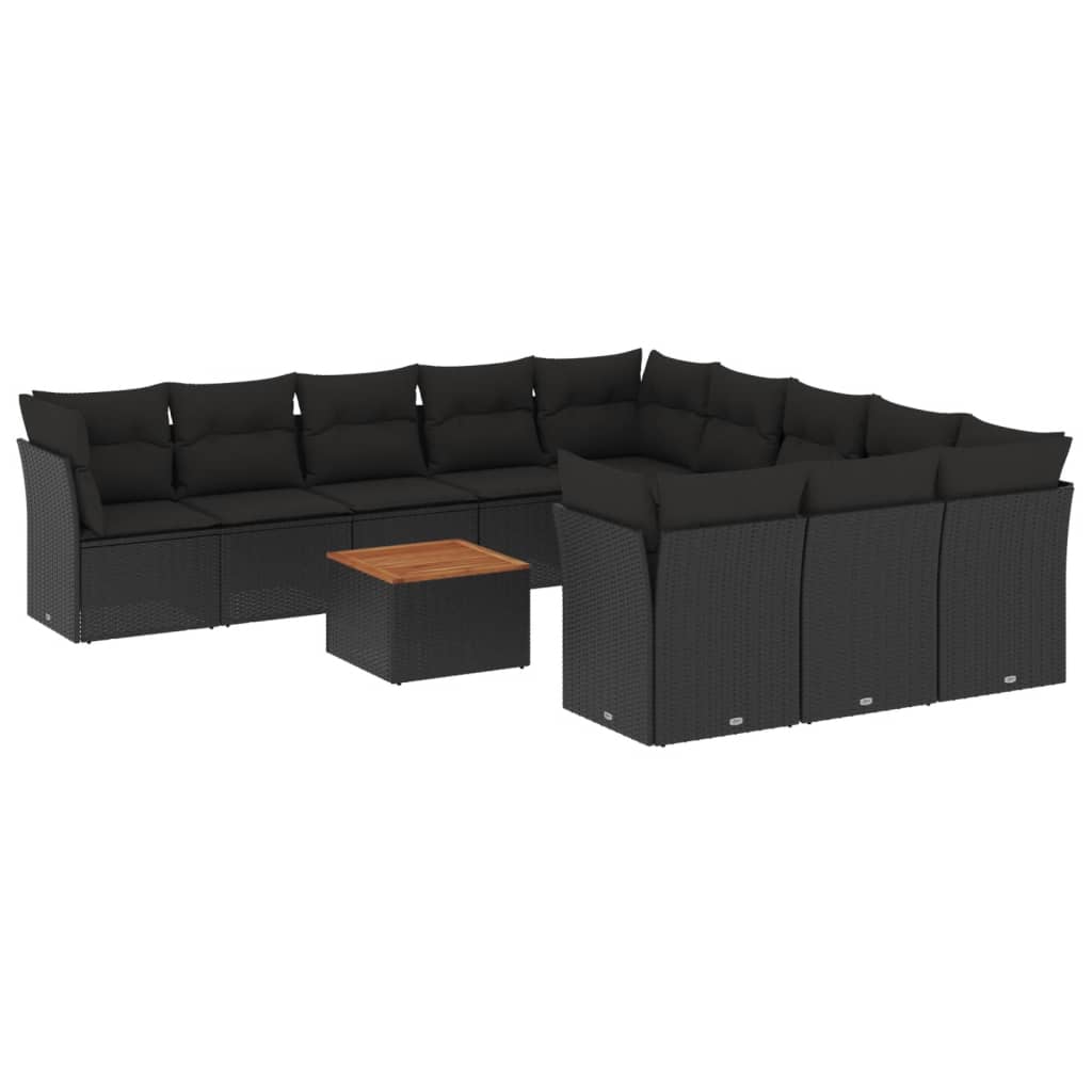 12-delige Loungeset met kussens poly rattan zwart