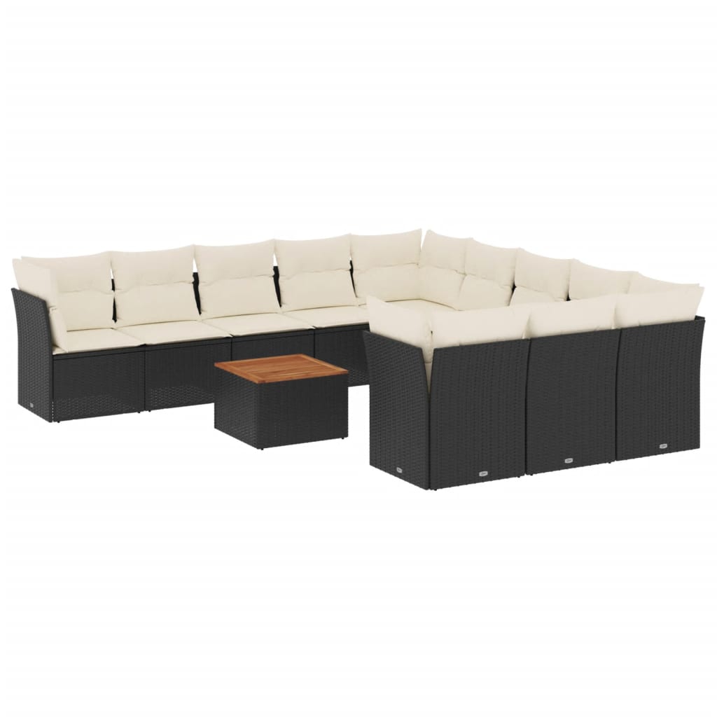 12-delige Loungeset met kussens poly rattan zwart