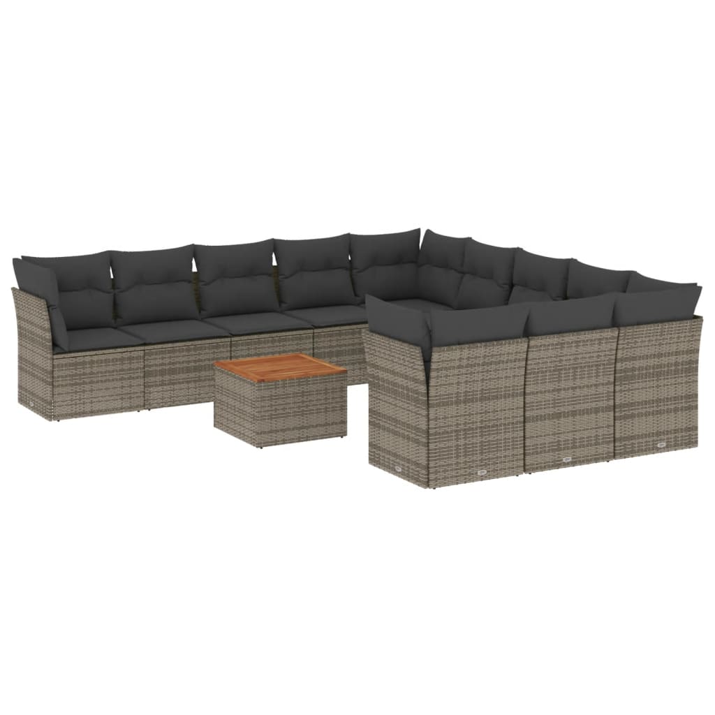 12-delige Loungeset met kussens poly rattan grijs