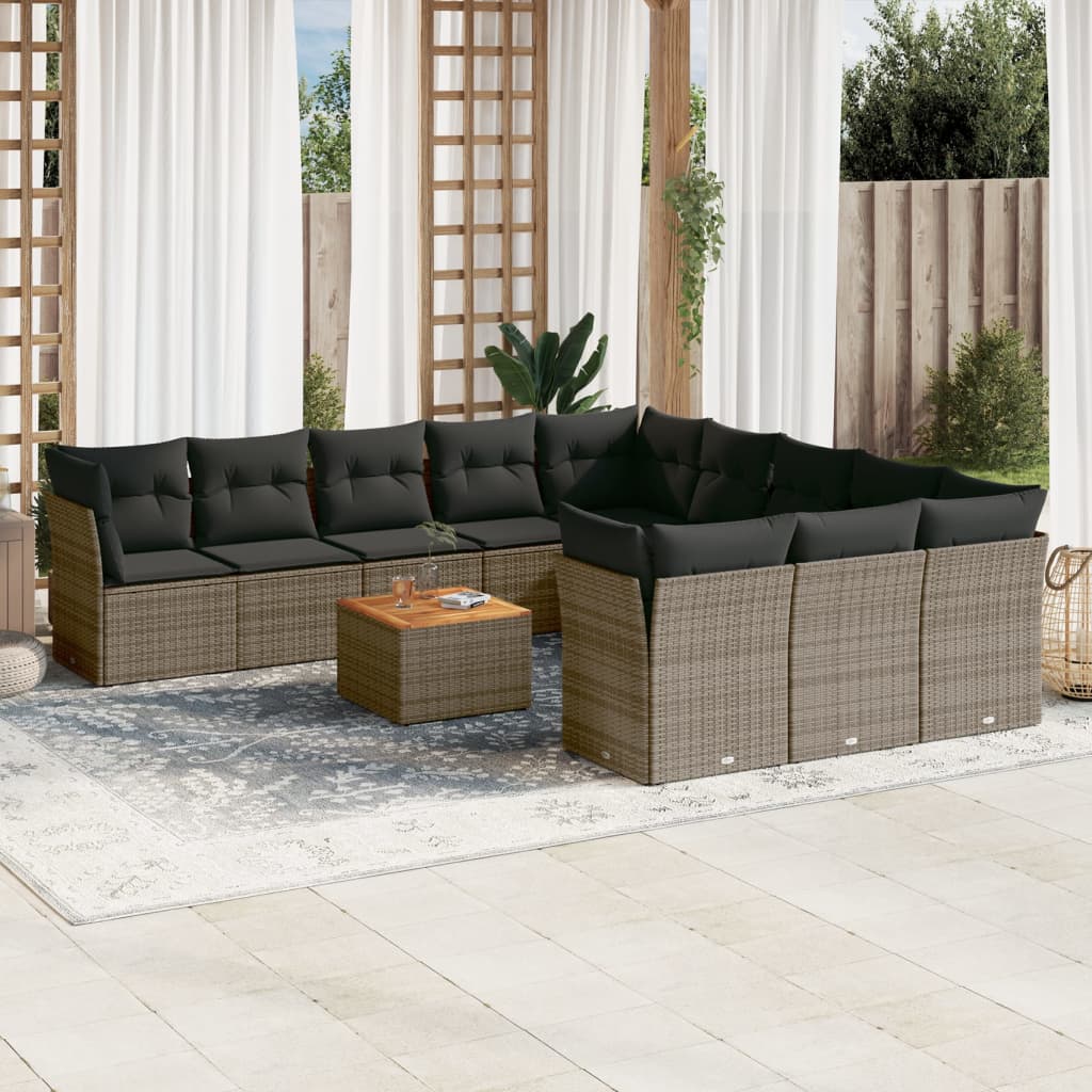 12-delige Loungeset met kussens poly rattan grijs