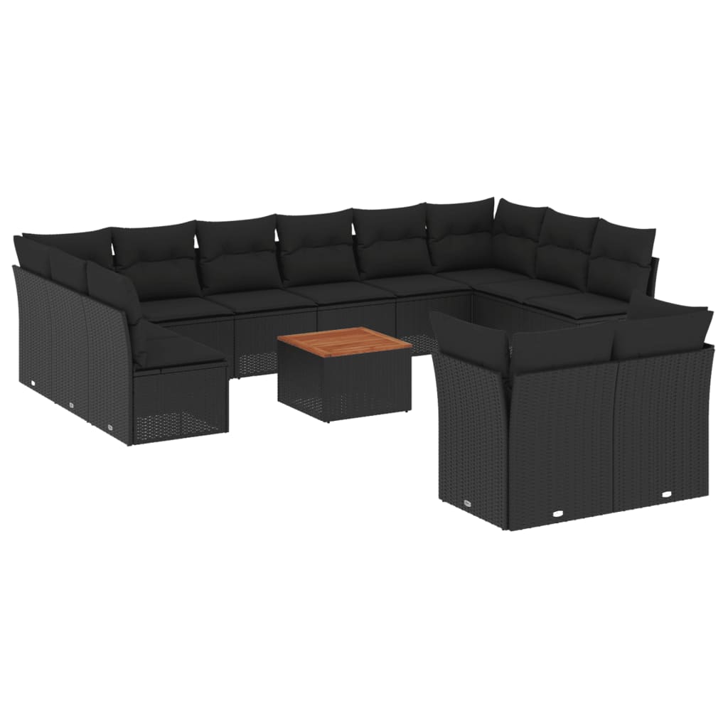 13-delige Loungeset met kussens poly rattan zwart