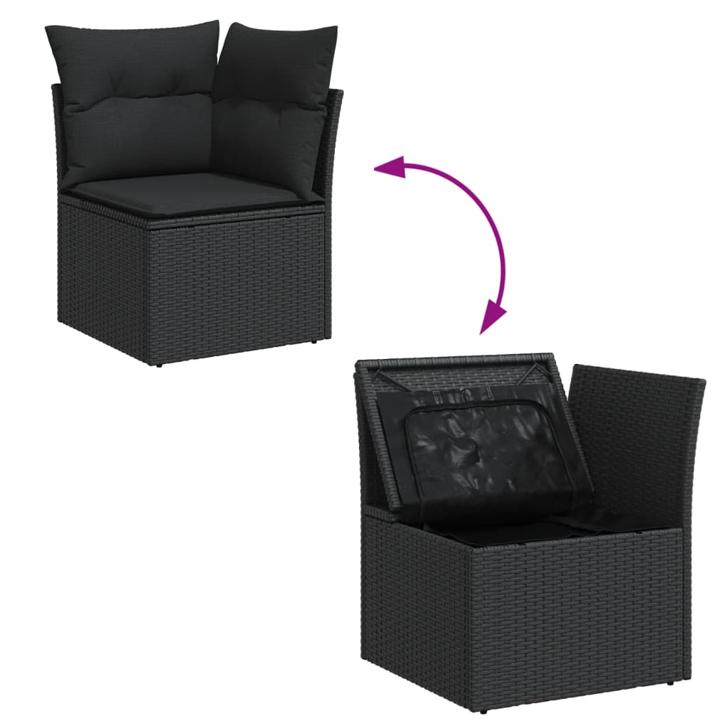 13-delige Loungeset met kussens poly rattan zwart