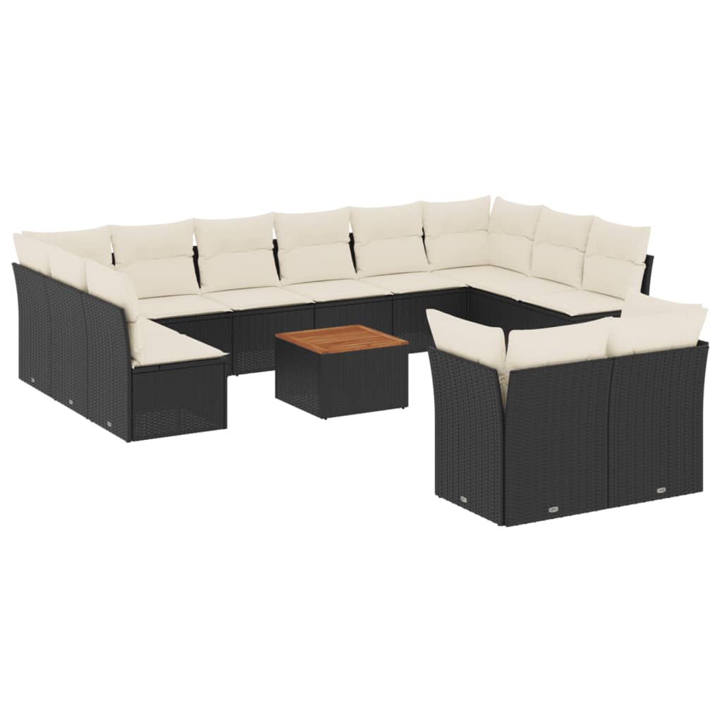 13-delige Loungeset met kussens poly rattan zwart