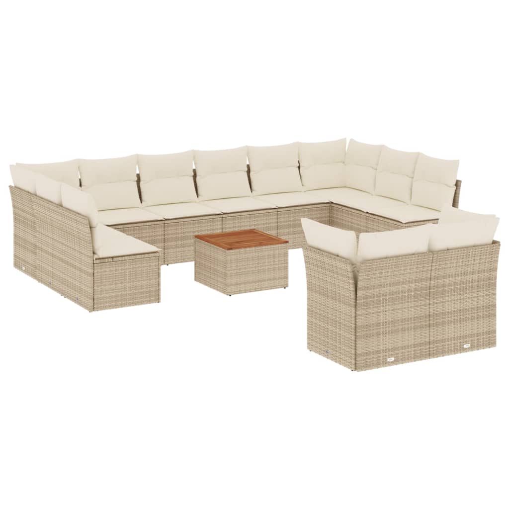 13-delige Loungeset met kussens poly rattan beige