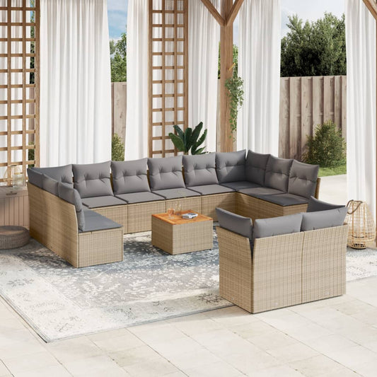 13-delige Loungeset met kussens poly rattan gemengd beige