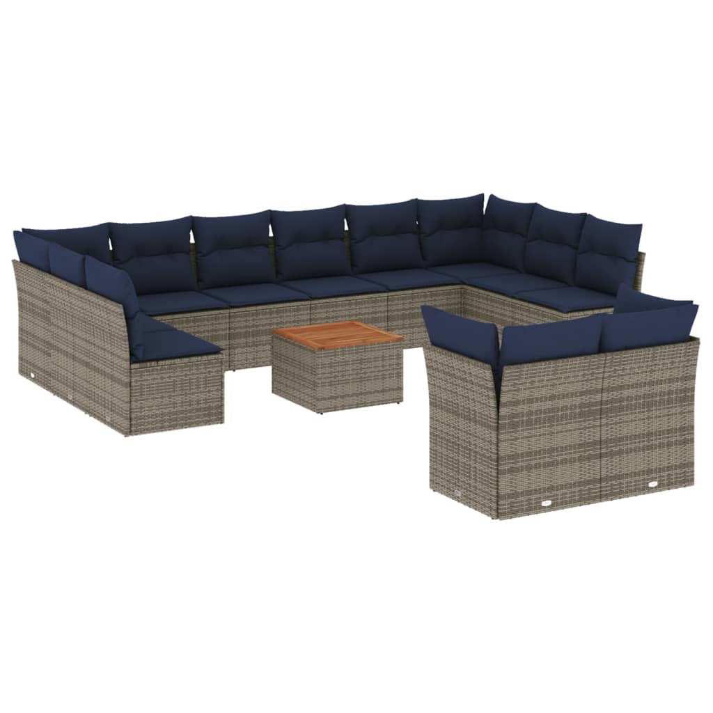 13-delige Loungeset met kussens poly rattan grijs