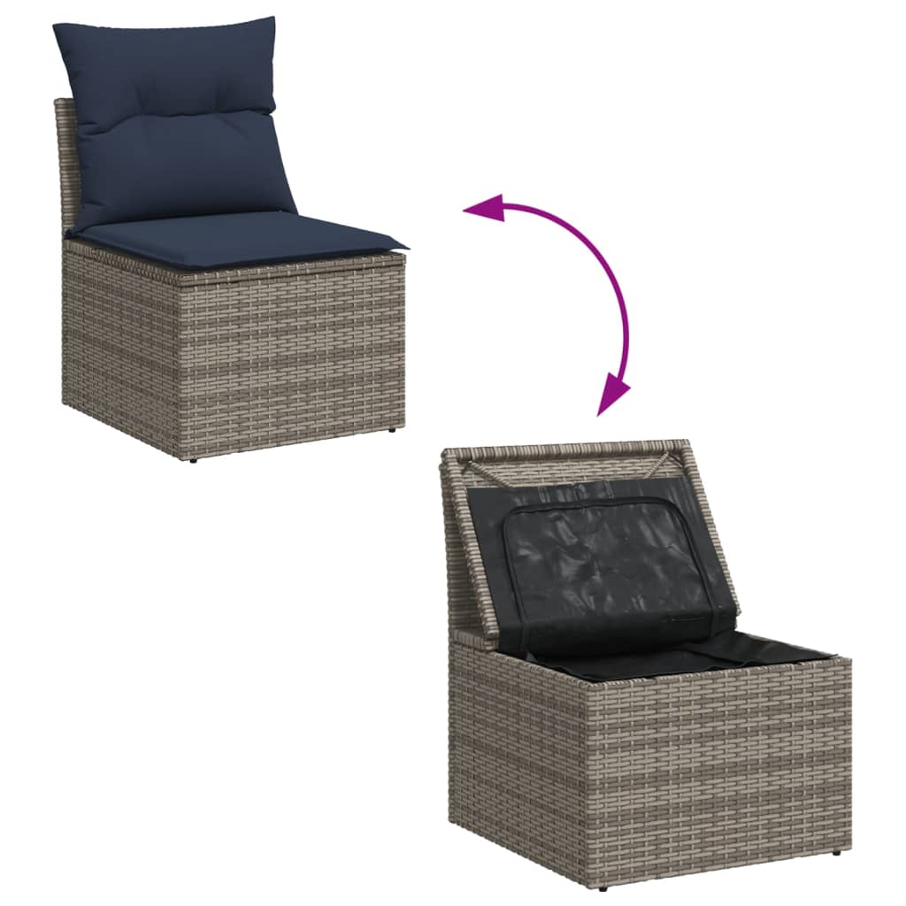 13-delige Loungeset met kussens poly rattan grijs