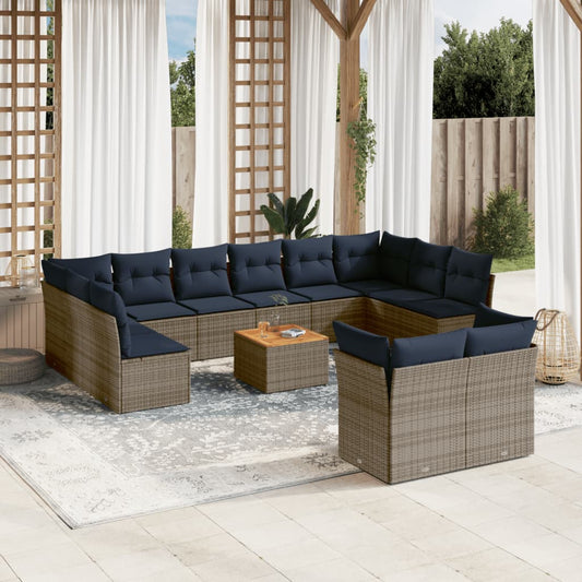 13-delige Loungeset met kussens poly rattan grijs