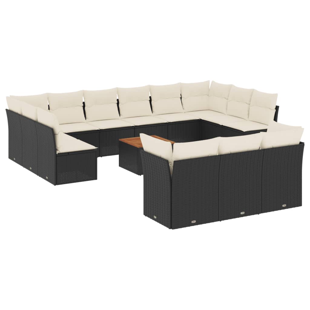 14-delige Loungeset met kussens poly rattan zwart