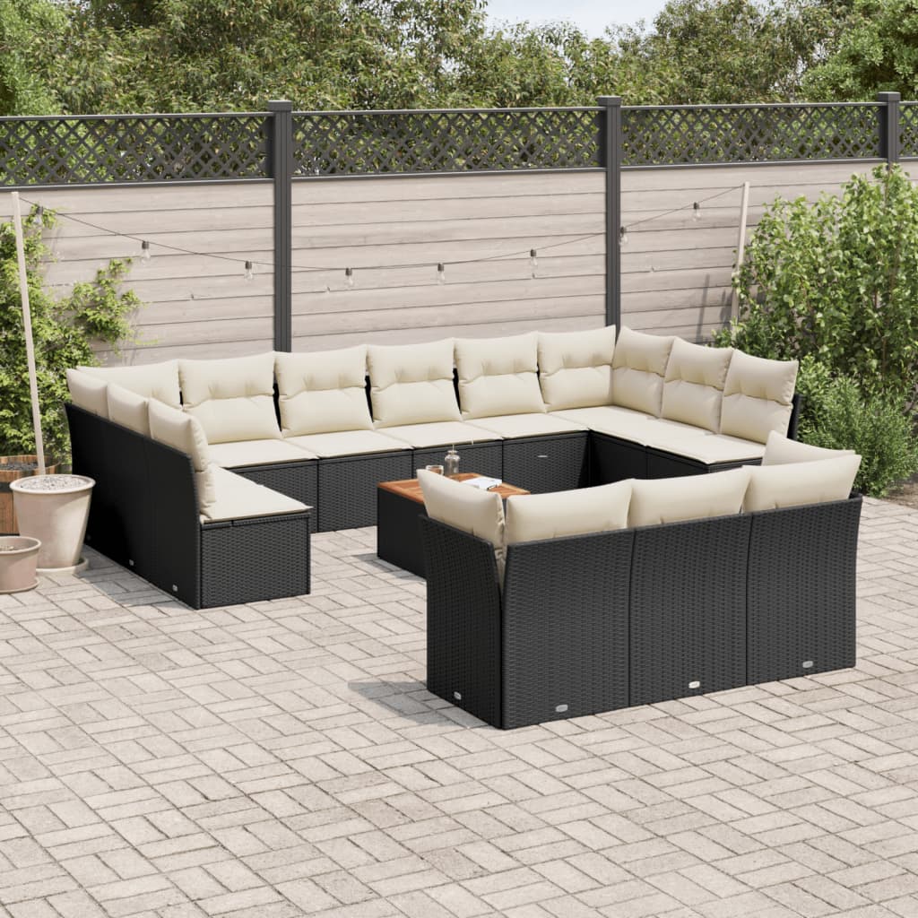 14-delige Loungeset met kussens poly rattan zwart